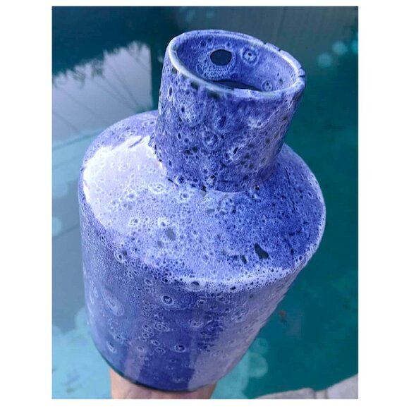 Peacock Blue Fat Lava Moon Glazed Ceramic Faiancas Ramos Vase - Picture 5 of 10